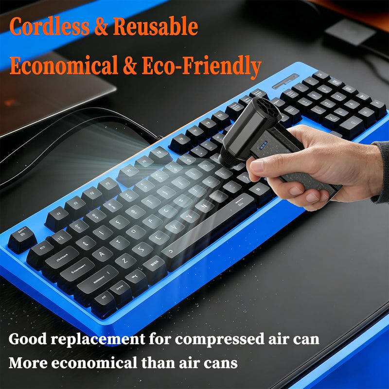 Mini Cordless Compressed Electric Air Duster for PC & Electronics Cleaning | 3-speed 110000RPM Super Power mini turbo fan, perfect to clean computers, consoles, electronics, home, car and outdoor dust