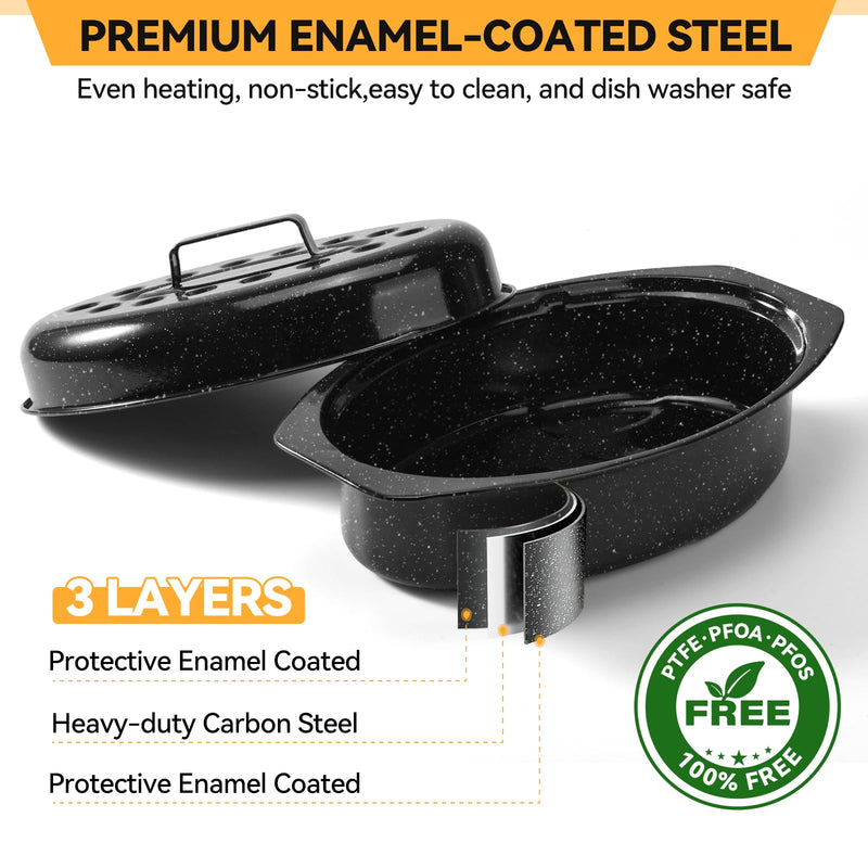 13” Roasting Pan, Turkey Roasting Pan, Small Oval Roaster Pan With Lid For 7 Lb Turkey, Chicken, Lamb, Beef, Vegetables, Casserole, Bread 13"