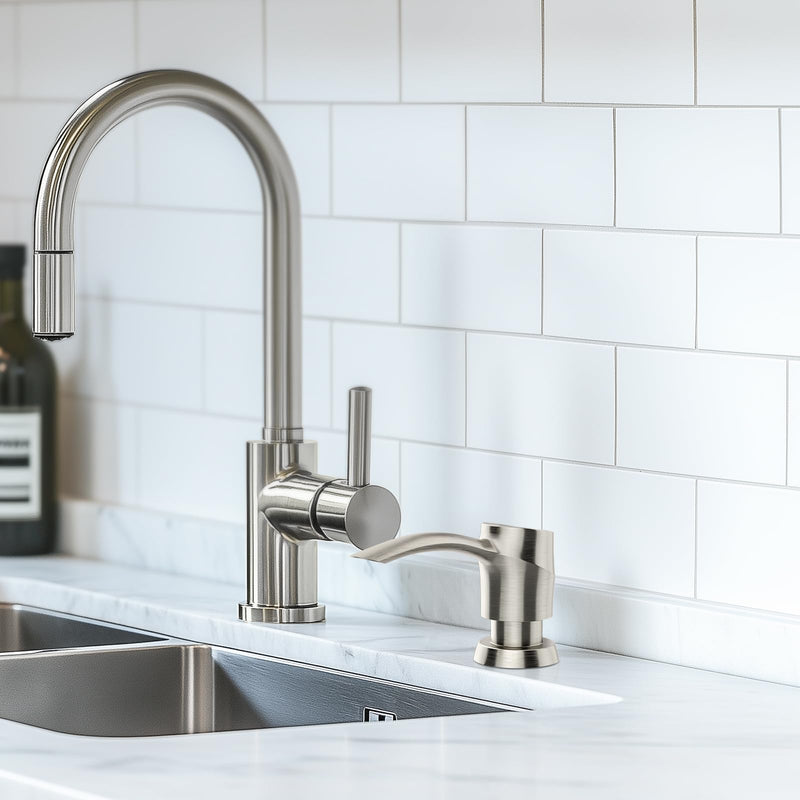 SAMODRA Kitchen Sink Soap Dispenser,Lotion Dispenser,ABS Dispenser Built-in Pump Brushed Nickel Head with 11 oz PET Bottle, Refill from Top