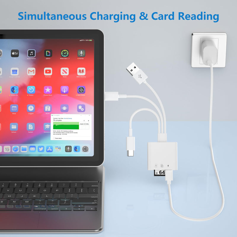 SD Card Reader for iPhone,USB C Lightning USB A Three Connector to SD/TF/Micro SD Card,Digital Camera Adapter,Memory Card Reader with USB OTG Adapter for iPad/iPhone/MacBook/PC/Android,Plug and Play