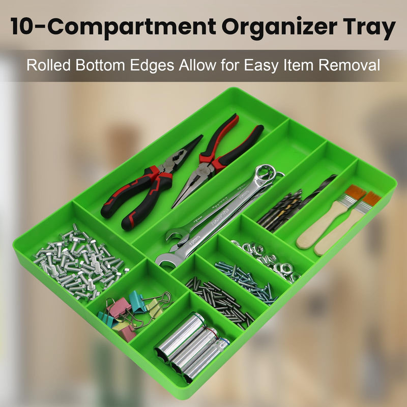 10-Compartments Tool Box Organizer Tray (2, Green) | Stackable Design, Drawer Organizer Tray, Tool and Parts Tray, Holder for Small Parts 2