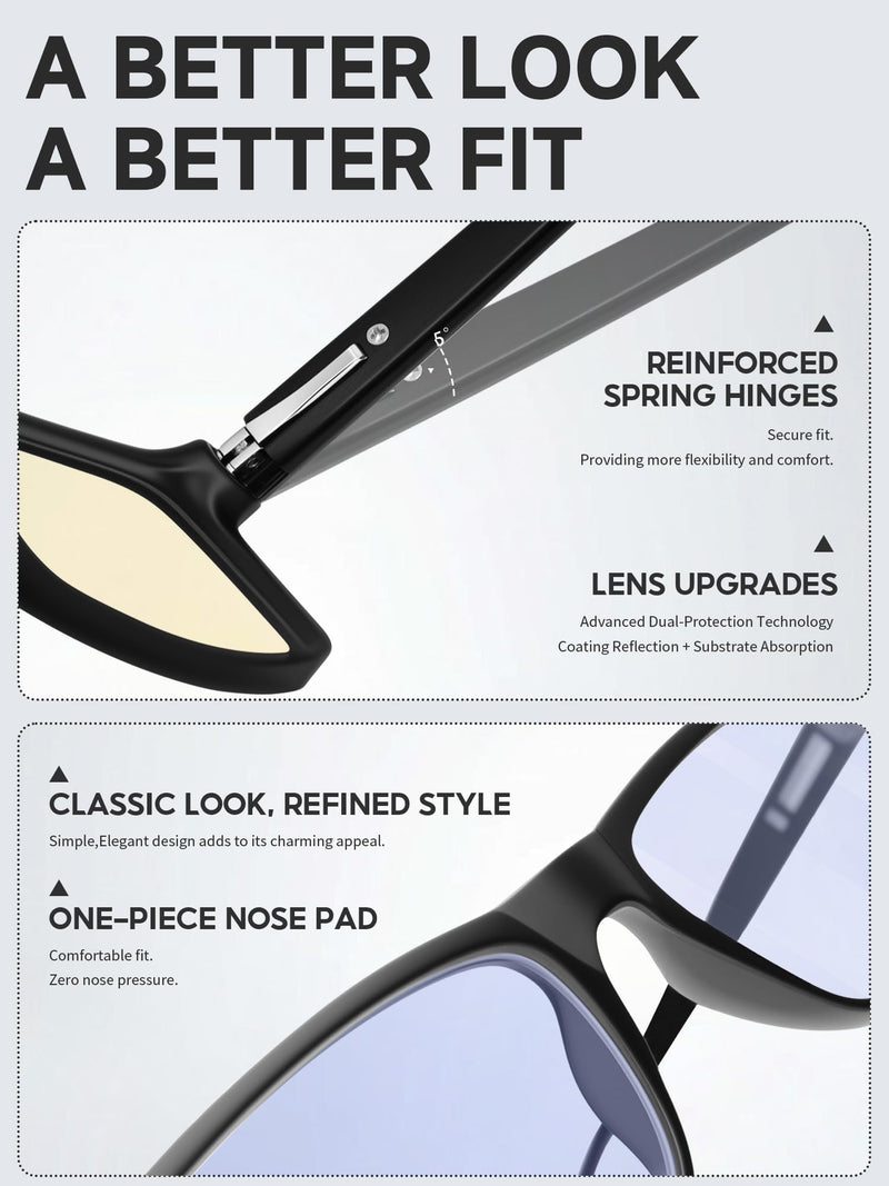 Blue Light Blocking Glasses for Men Women, Computer Glasses Black | Blue Light Blocking, Non Prescription, Computer Use, Reduce Eye Strain, Lightweight Frame, Daily Wear Black Frame & Clear Lens & 0.0 0.0 x