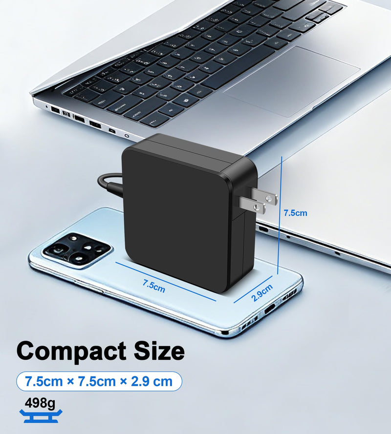 65W USB C Charger Compatible with Lenovo ASUS Laptop Computer Charger | Chromebook Charger Compatible with HP, Acer, Samsung Galaxy, Huawei Matebook Laptop Gloss Black