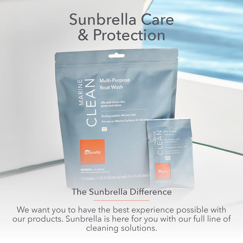 Sunbrella Marine Clean Multi-Purpose Boat Wash | Powerful Concentrated Formula | Clean Your Entire Boat | Removes Dirt, Grime | Safe for Fiberglass, Vinyl, Metal & More | 12 Individual Packets