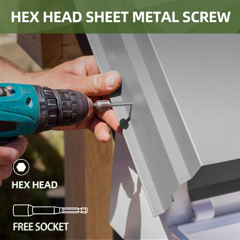#14 x 6 (30 PCS) White Head Sheet Metal Screws, Hex Washer Head Self Drilling Screw, Flanged Fast Self Tapping Screws, Hex Bit Socket Included #14 x 6"