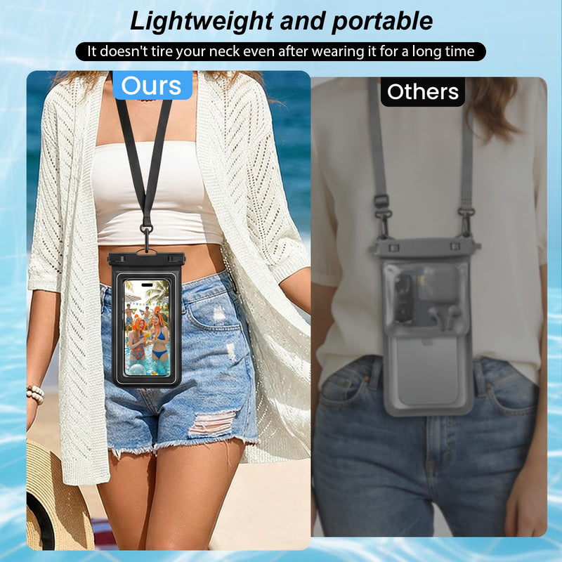 2Pack 8.5" IP68 Floating Waterproof Phone Pouch with Card Holder | Lanyard, Phone Dry Bag for iPhone 17 16 15 14 13 Pro Max, Galaxy S26 S25 S24 Ultra, Beach Cruise Travel Essentials Black
