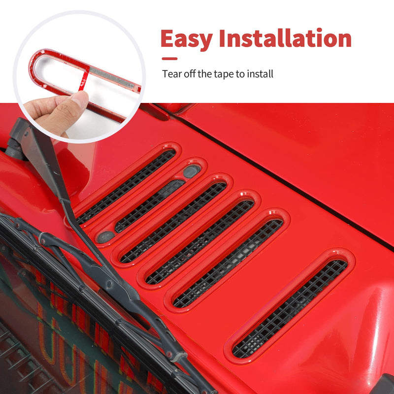 Hood Vent Cover Cowl Panel Vent Cover Trim, ABS Exterior Accessories Compatible with 2007-2018 Jeep Wrangler JK JKU 2/4-Door(Red) Red