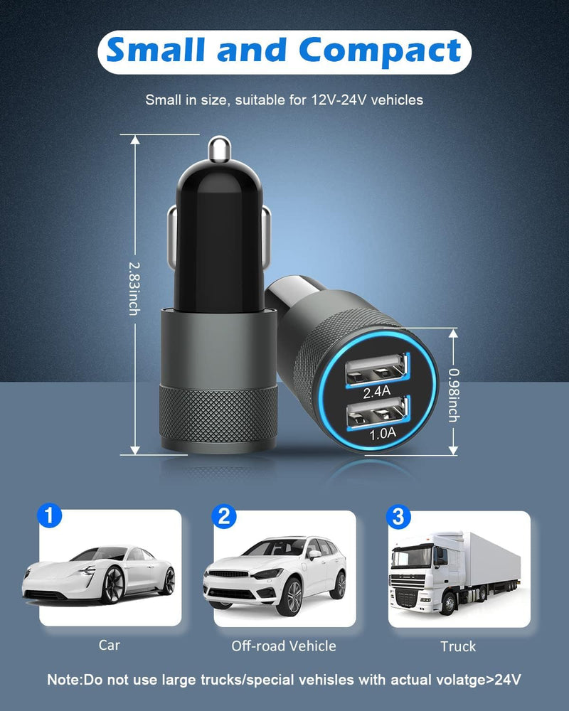 2 Pack(3.4A) USB Car Charger Dual USB Ports Cigarette Lighter USB Charger | iPhone 17 Car Charger Super Fast Charging Compatible with iPhone 17/17 Air/17 Pro Max/17e/16/16 e/16 Pro/15 Plus/14/13/12/11