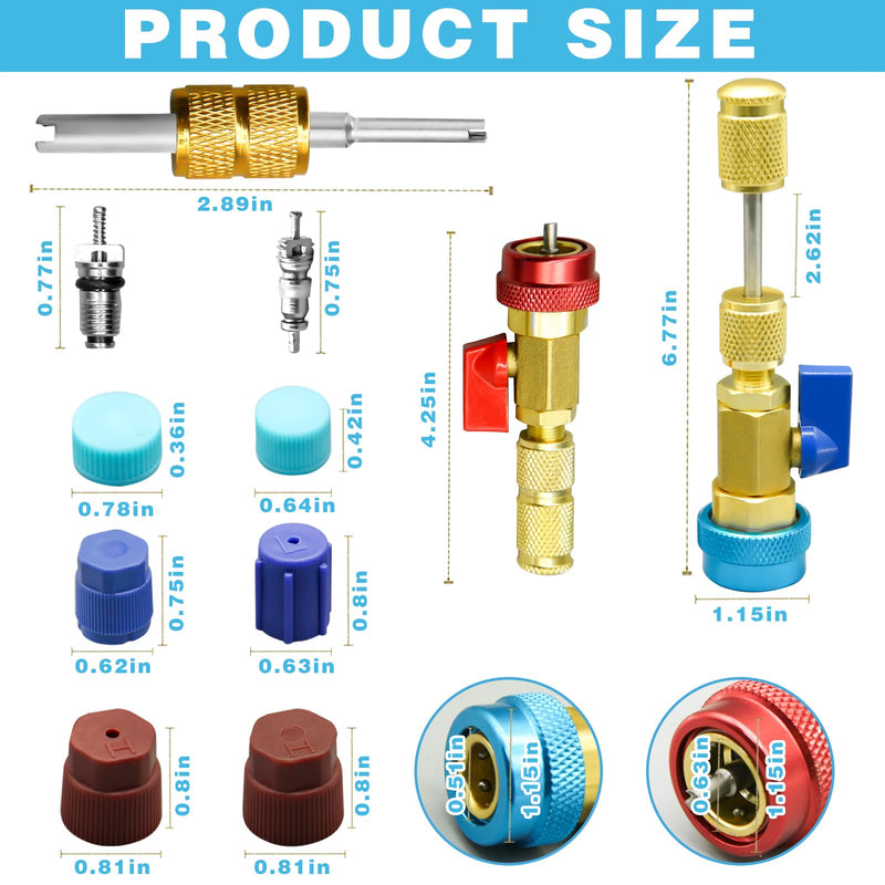 31Pcs R134A Valve Core Quick Remover Installer Tool Set, High Low Pressure AC Valve Core Removal Tool with R134A Valve Core AC Service Port Cap Valve Stem Kit for Refrigerant Air Conditioner System