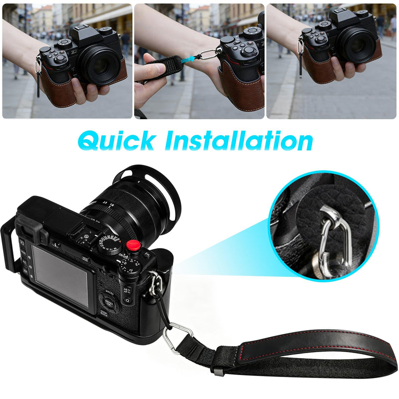 Camera Wrist Strap, Leather Camera Hand Strap for Photographer, Adjustable Soft Strap Black