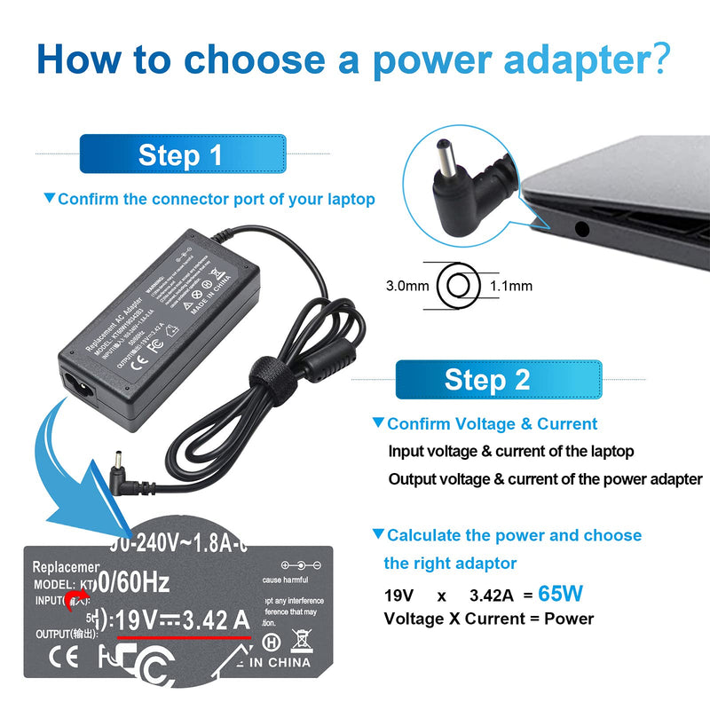 N20C5 N22C5 N23C3 N23H5 N23H1 N19H2 65W Laptop Charger for Acer 3.0 * 1.1mm | for Acer Swift,Aspire 3 5 Series A315-58 ADP-45FE F 19V 3.42A Also Fit for Samsung Galaxy View 18.4" Tablet SM-T670N/T677A
