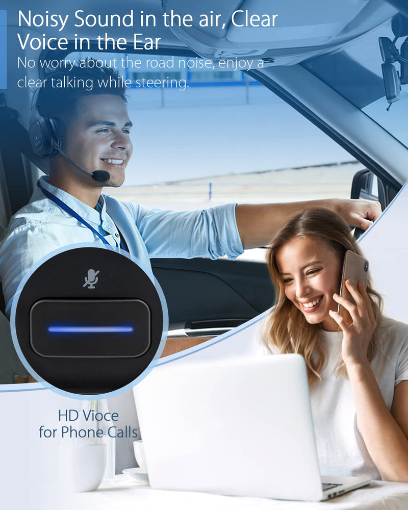 JM100 Trucker Bluetooth Headset with AI Noise Canceling, Wireless Headset with Rotatable Microphone and Big Mute Button, 34 Hrs Talk Time for Trucking, Home Office, Call Center