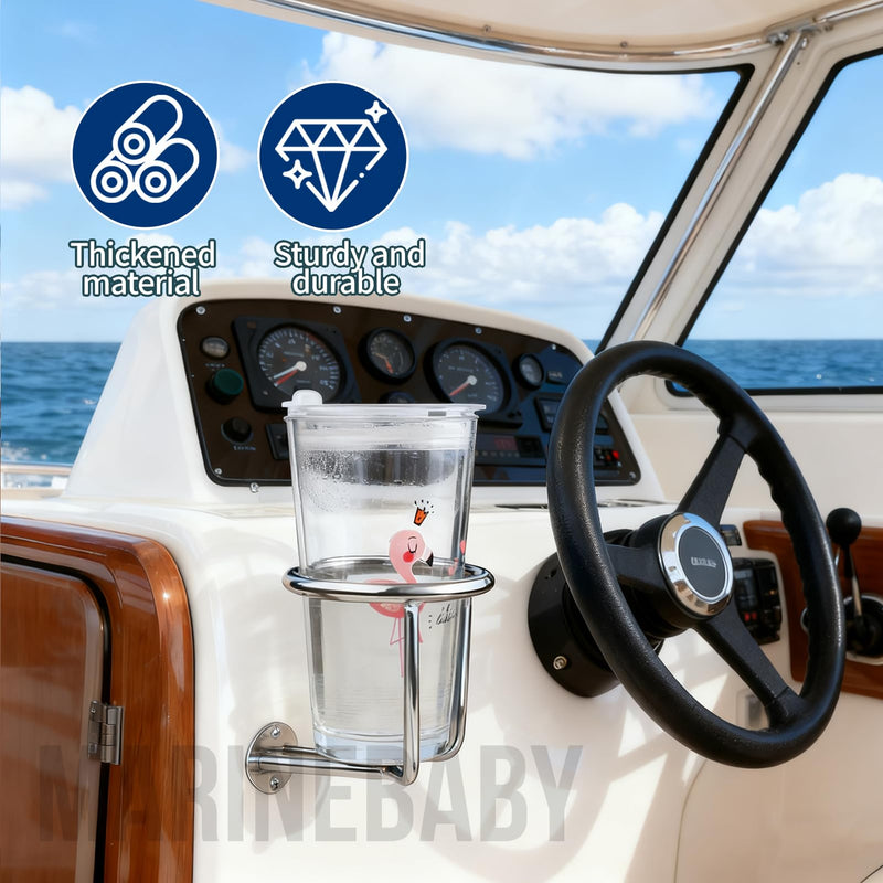 2 PCS Boat Ring Cup Holder Stainless Steel Ringlike Drink Holder for Marine Yacht