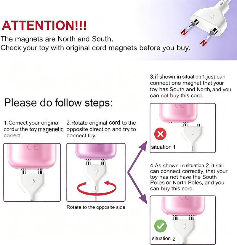 2.62 FT Magnetic USB Charger Cable For Massager Toys (6mm/0.24inch) | 80cm/2.62FT, Compatible with 2 Pin rechargeable toys(6mm/0.24 inch)