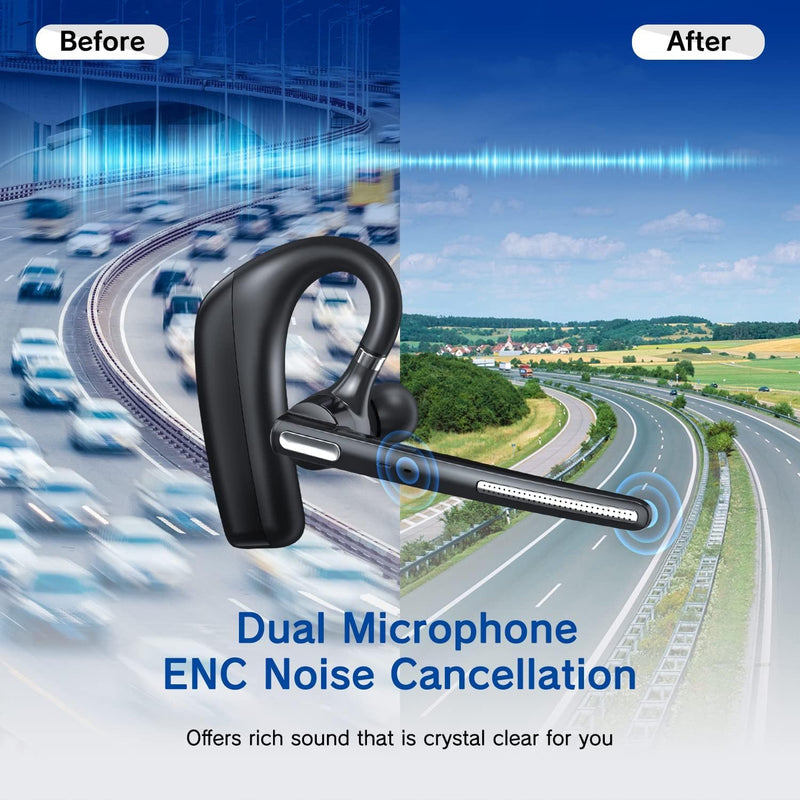 Bluetooth Headset - Wireless Headset with Microphone 90 Days Standby/110 Hours Talktime, Bluetooth Earpiece for Cell Phone/PC Tablet/Laptop Computer, Headphones for Trucker/Driver/Business