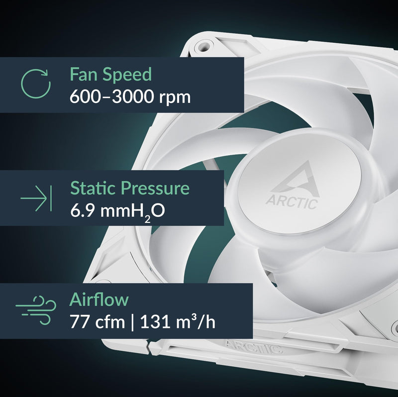 ARCTIC P12 Pro A-RGB (White) - 3 Pack - Powerful Premium Fan, 120 mm PWM Fan with Y-Cable Splitte, 600-3000 RPM, 0 RPM <5% PWM, 5V Digital RGB, Fluid Dynamic Bearing - White