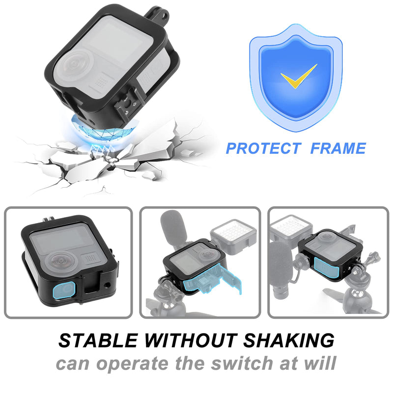 Accessories for Gopro Max Aluminum Alloy Case, Frame Protector Housing Shell with Hot Shoe Interface Compatible GoPro MAX Official Replacement Protective Lense MAX Aluminum frame