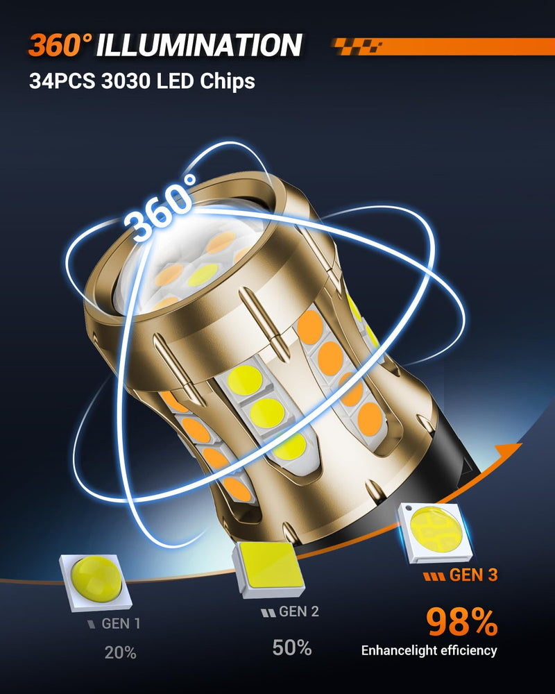 SEALIGHT 3157 Switchback LED, 2025 Latest 3157 LED Bulb Dual Color Amber Yellow/White 3156 3457 4157 T25 Lamps with HD Len & Extra Resistor for Turn Signal/DRL/Parking Lights, 34-SMD Chipset, 2PCs Xenon White/Amber Yellow RL501-3157