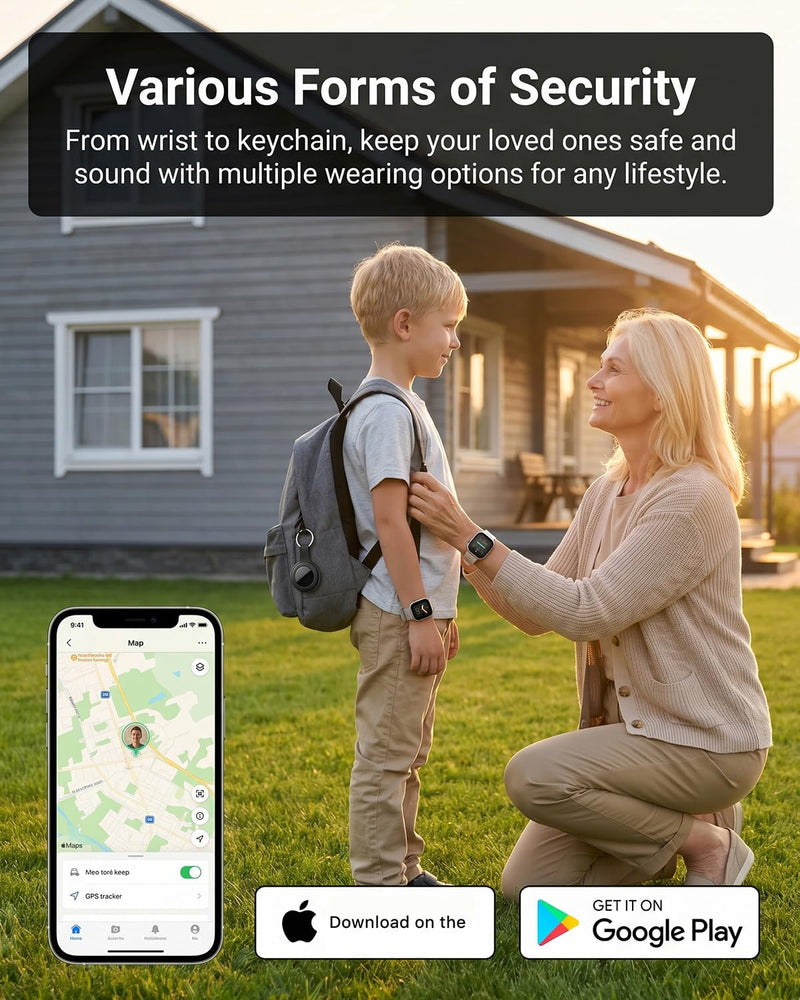 GPS Tracker for Kids, Smart Kids Tracker with Real-Time Location, for Android and iPhone No Monthly Fee & No SIM Card- Wearable Wristband & Keychain Design, IP68 Waterproof,Indoor & Outdoor Safety Use Black