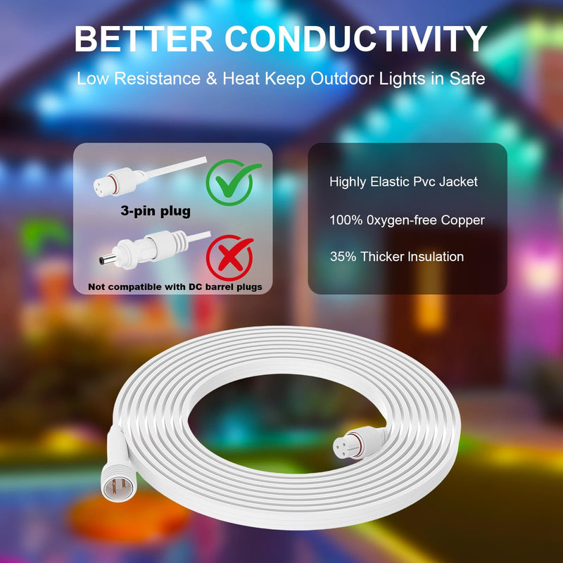 16FT Extension Cable Kit for Govee Permanent Outdoor Lights, Extension Cord Compatible with Govee H705A H705B H705C H706A H706B H706C H705D H705E H705F 16FT Extension Cord Kit