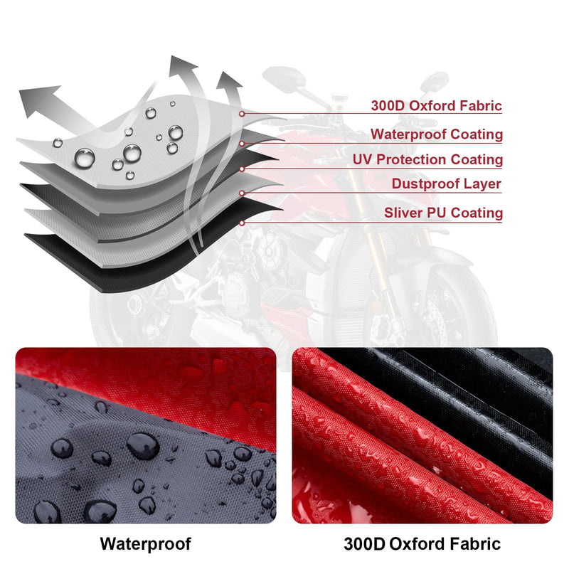 NEVERLAND Motorcycle Cover Waterproof Outdoor, 300D Motorcycle Cover Heavy Duty Outdoor All Season Protection, Universal Motorbike Cover with Night Reflective, Lock-Holes, Storage Bag (Up to 86") L(Up to 86")