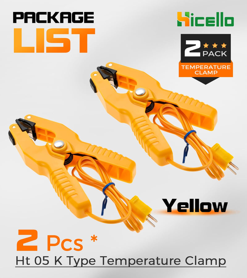 2 PCS K-Type Thermocouple Sensor Thermometer Lead Probe Pipe Clamp Jaw Clip Plumbing Clamp for Fieldpiece Gauges HVAC & Plumbing (-40°F to 392°F) Yellow Ht 05 K Type 2 * Clamps