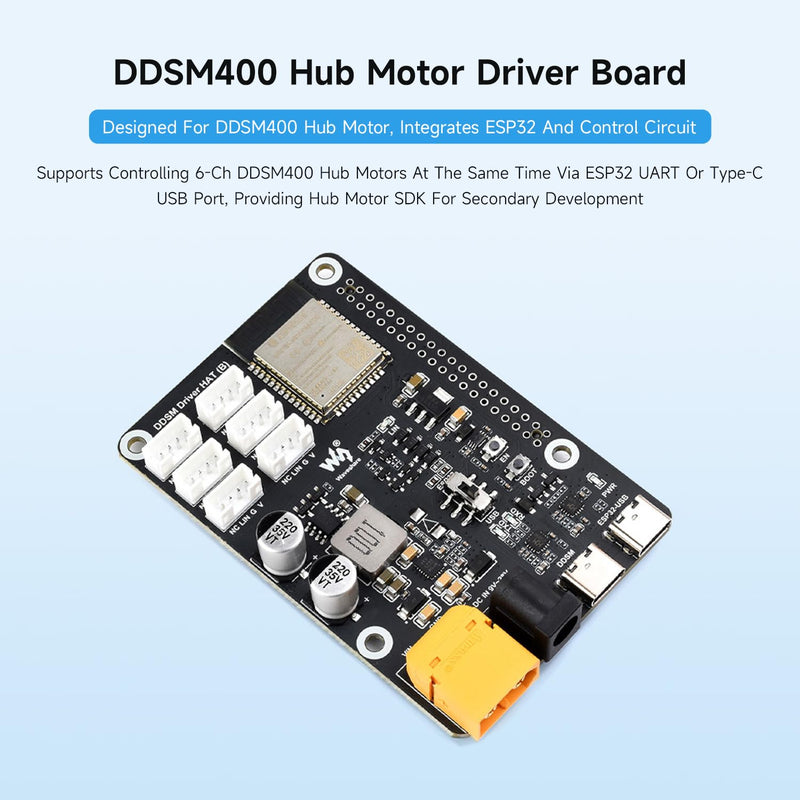 Waveshare Direct Drive Servo Motor Driver Board (B), Integrates ESP32 and Control Circuit, 2.4G WiFi Support, Suitable for DDSM400 Hub Motor, ESP Now Support