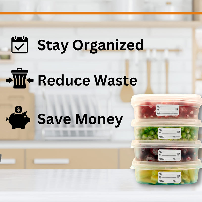 2x1 Dissolvable Food Labels, 1000 Label Stickers, Bottle Labels for Storage Bins, Sticker Labels for Food containers, (1000, Black)