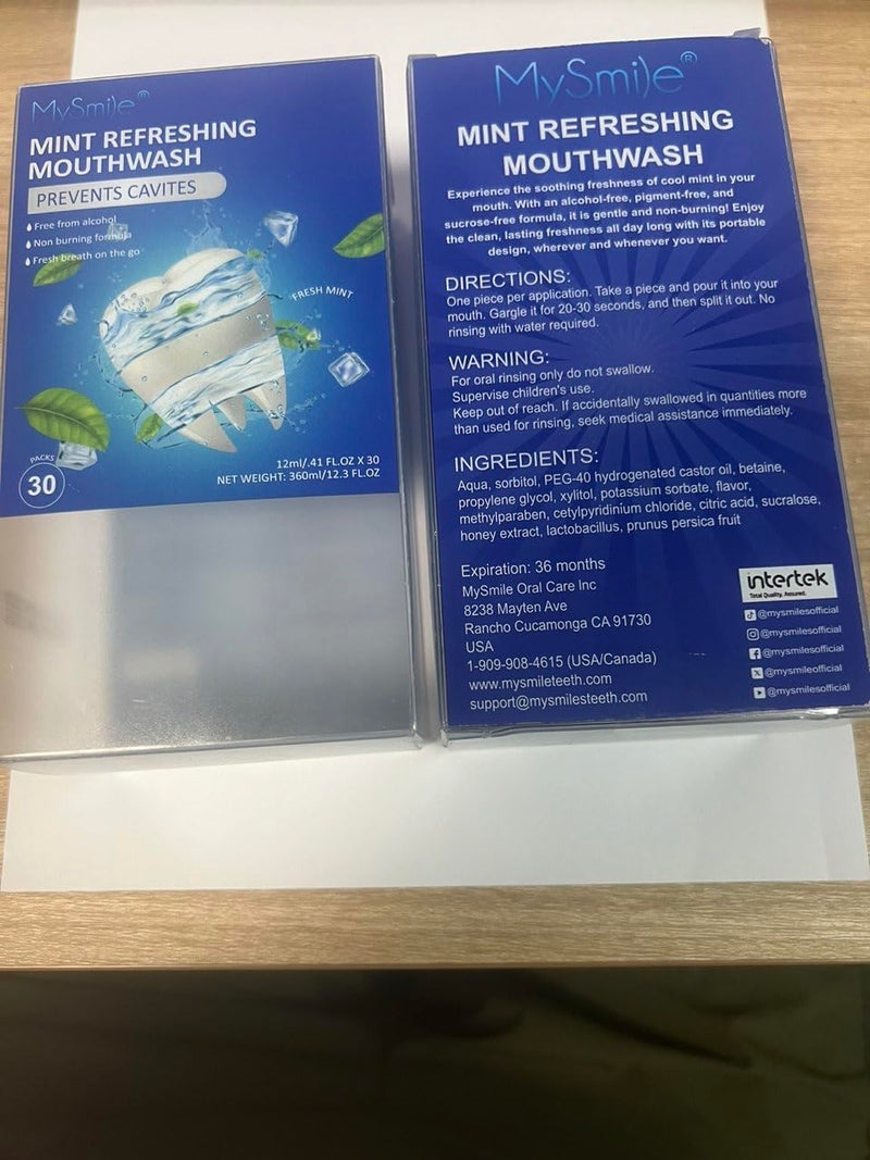 MySmile Mouthwash Alcohol Free, Mouth Wash for Adults, Travel Mouthwash Helps Kill 99% of Bad Breath Germs, Prevents Cavities, Fluoride Free, Fresh Mint Refreshing Mouthwash 0.41 Fl Oz (Pack of 60)