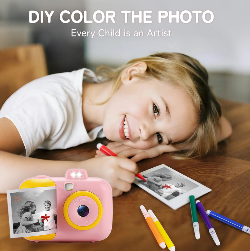 Instant Camera for Kids with Print Paper, 1080P HD Kids Camera Instant Print with 32GB SD Card, Girls Toys for Ages 5-7, Birthday Gifts for 5 6 7 8 9 Year Old Girls Pink