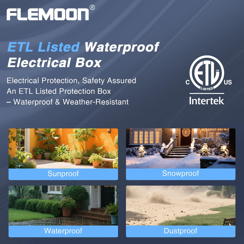 Flemoon [2 Pack] Outdoor Electrical Box Waterproof, Medium Weatherproof Electrical Box (11.5x5.2x4 inch) w/6 Cable Entry Ports, Extension Cord Cover for Power Strip, Timer, Plug, Holiday Light, Black 2 Pack