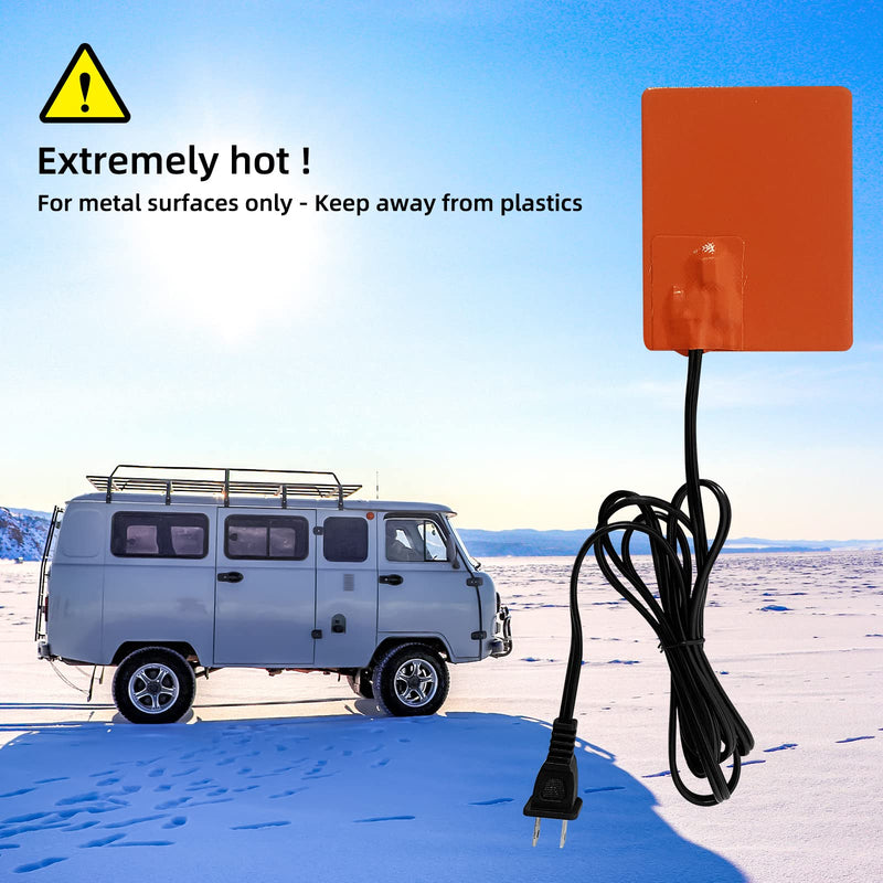 2PCS Engine Block Heater Oil Pan Heater Pad with Thermostat 120V 150W 4 X 5 Inch 3M Self-Adhesive Metal Surface Dipstick Engine Block Silicone Heating Pad with 68 Inch Long Power Cord