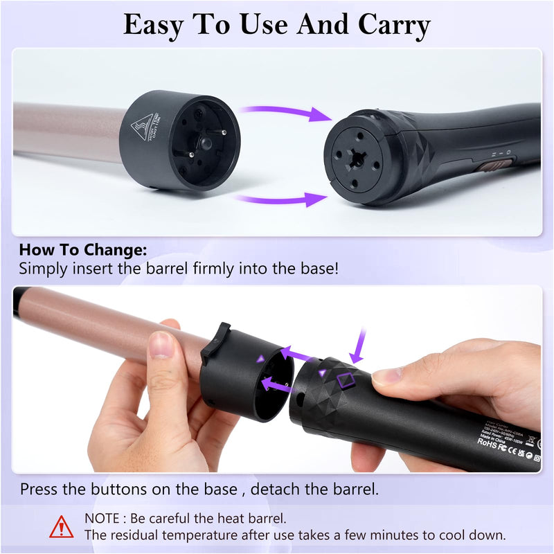 MEETELLALA Hair Curler, 3 in 1 Curling Tongs Set with Curling Brush and 2 Interchangeable Ceramic Curling iron 9-25mm Curling Wand, with Glove 2 Hair Clips Hair Styling Tool for Long Medium Short Hair