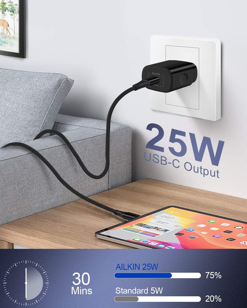 iPhone 17e 17 Usbc Block, 25w Fast Charging USB C Wall Charger USB-C Plug | apple charger block single port type c power wall outlet android samsung Black