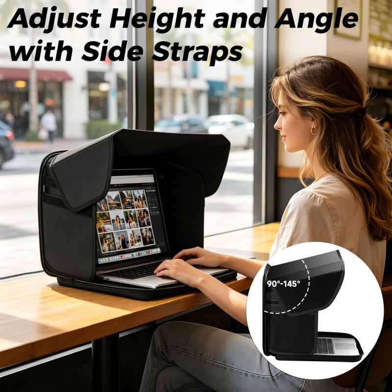 Laptop Sun Shade for Working Outside, for 13-16" Foldable Privacy Shield | UV Heat Reflective & Waterproof Laptop Tent, Anti-Glare Screen Hood,Portable Computer Case for Outdoor Work, Travel, Beach black