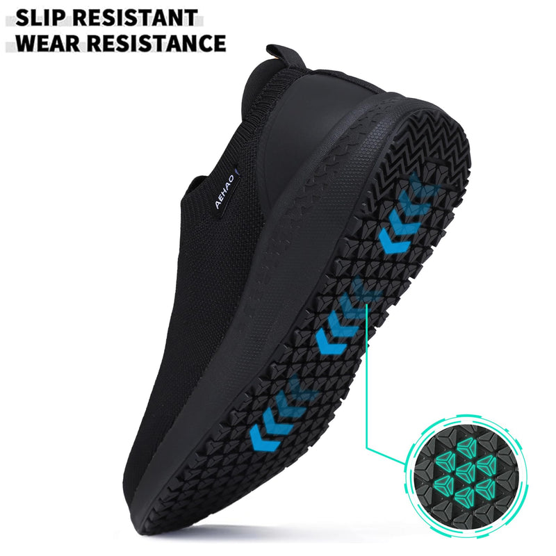 Women's Non Slip Work Shoes Food Service Waterproof Slip-Resistant Chef Shoe for Kitchen Restaurant Hospital Staff Lightweight Walking Sneakers with Easy-Clean Slip-On Design 7 All Black