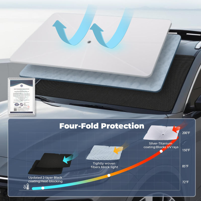 Windshield Sun Shade Umbrella Compatible with Tesla Model 3 2016-2024 2025: Highland Front Car Window Shades - Foldable Model 3 Sunshades Block UV Keep Cool for Model 3 2016-2023 2024 2025 Thickened-for Model 3 (Blocks 99% of UV & Heat)