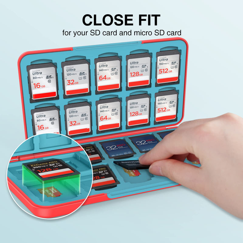 HEIYING SD Card Holder for Memory SD Card and Micro Card, Portable SD Card Holder SD SDHC SDXC TF Card Storage with 20 SD Cards Slots & 20 Micro SD Cards Slots. Red