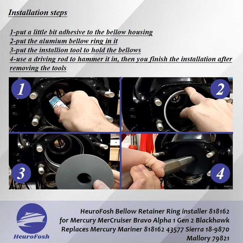 Bellow Retainer Ring installer 818162 for Mercury MerCruiser Bravo Alpha 1 Gen 2 Blackhawk Replaces Mercury Mariner 91-818162 43577 Sierra 18-9870 Mallory 79821