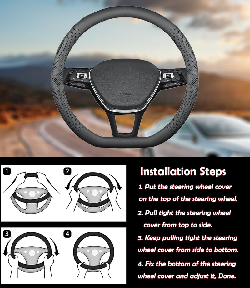 XHRING D-Shaped Car Steering Wheel Cover for Volkswagen VW Atlas Tiguan ID.4 Taos Passat Golf Jetta Beetle Polo GTI CC Touareg SE SEL R-line S Cross Sport Accessories, 2026 Leather Black