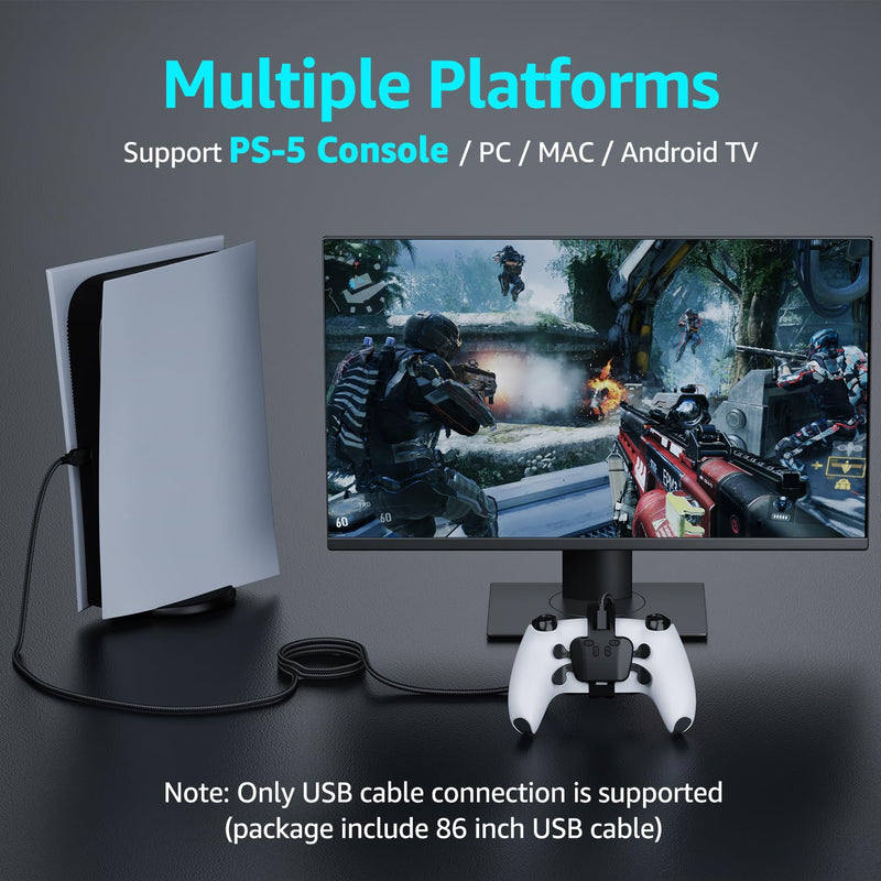 Akalyptra Back Paddles Attachment for PS-5 Controller with Microphone Function, Wired Plug & Play with 4 Programmable Back Buttons, Support Turbo/ Remap/Combo/Controller Button Swap Functions, Compatible with PS-5 Console/PC/MAC(Black, 7.2FT) Black