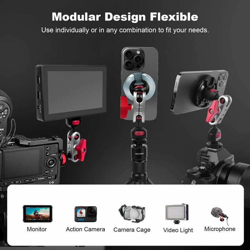 Came-TV Dual Magnetic Phone Holder with Dual Ball Head Magic Arm, Aluminum Gym Magnetic Phone Stand for Car/Gym/Tripod/Travel, Modular Car Phone Mount for iPhone Series/Magsafe Case (SY034)
