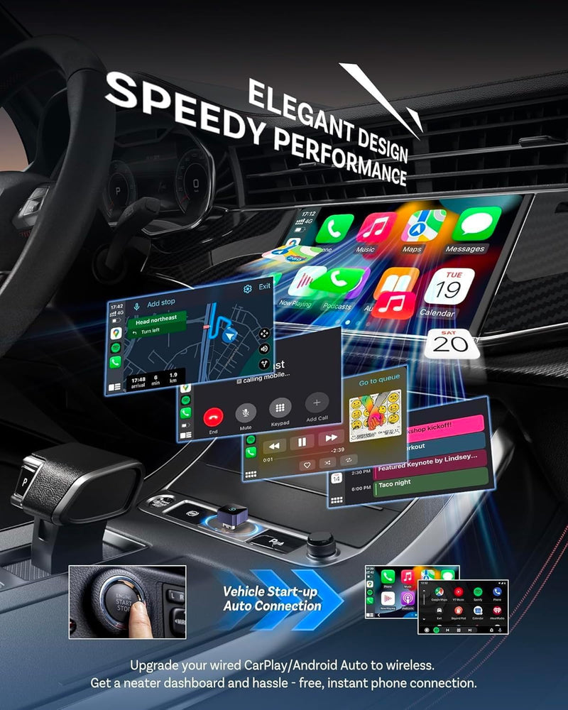 Wireless CarPlay Adapter for iPhone＆Android, 2026 Upgraded Car Play Mini Wired to Wireless Adapter for CarPlay ＆Android Auto Plug and Play Stable Connection & No Latency for iPhone iOS 10+ Blue