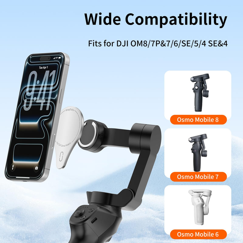 OM Magnetic Mount Phone Holder Clamp for Mag-Safe DJI Osmo Mobile 8P 8 7P 7 SE 6 5 4 Adapter,Quick Release Adapter Magnet Clip Clamp with Finger Ring Stand for OM Gimbal Stabilizer Accessories