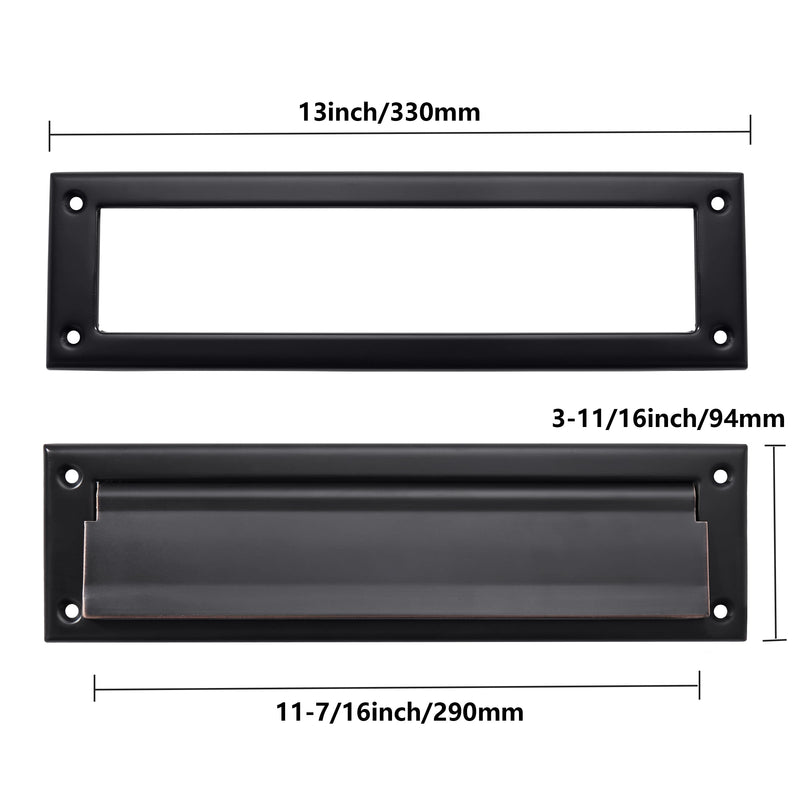 1 Pack 13inch Venetian Bronze, Solid Brass Heavy Duty Mail Slot with Solid Brass Heavy Duty Inner Frame for Use in Slots for Doors 13 Inch