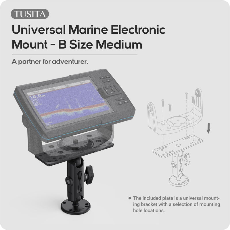 TUSITA Universal Marine Electronic Mount - B Size Medium, Aluminum Fish Finder Mount with 1" Ball for Boat, 360° Rotation, High Salt Water Resistant, Compatible with Garmin, Lowrance and More Medium Arm