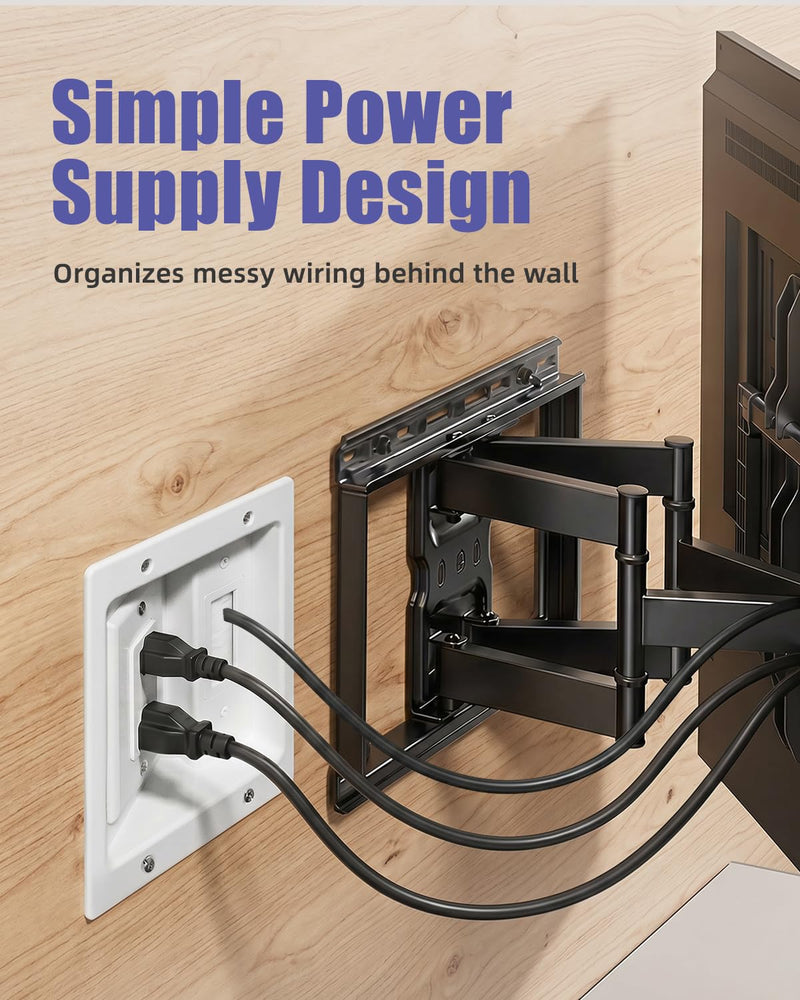 Wall Cable Concealer Kit, Upgraded Recessed TV Outlet Box-Two-Hole Socket with Cable Management Box, Hider in Wall Cable Management Kit Safe Hide Power Cables & Low Voltage Wires Fits All Plugs