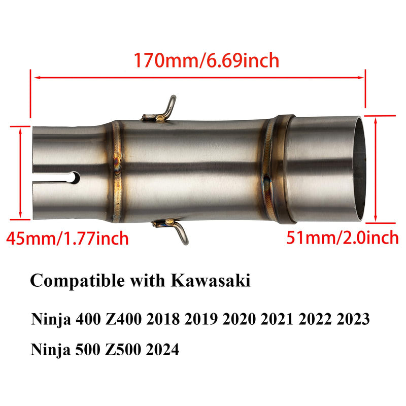 Motorcycle Exhaust Mid Pipe, Exhaust Muffler Adapter Connect Pipe with Clamps Compatible with Kawasaki Ninja 400 Z400 2018 2019 2020 2021 2022 2023 Ninja 500 Z500 2024 2018-2024