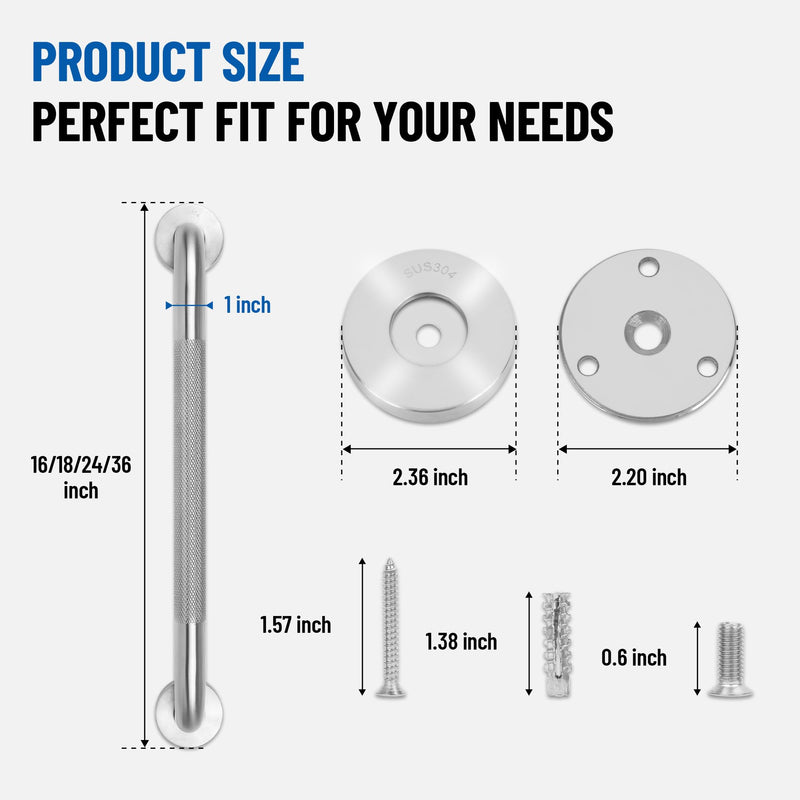 MrHAND Bathroom Safety Grab Bar for Seniors,2 Pack 18 inch,Knurled Brushed | SUS 304 Stainless Steel,Stain Finish,ADA Compliant,Easy Installation,Handicap Grab Bars,Anti-slip Shower Handles Satin