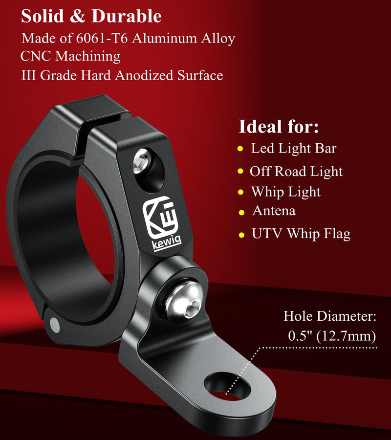 BRCOVAN 2PCS UTV Whip Light Mount, Solid Aluminum Alloy Whip Flag Mounts, Off-Road LED Light Bar Mounting Bracket, 360° Adjustable Roll Bar Clamp Holder Fit 1.5''/1.65'' /1.75''/1.85''/2'' Roll Cage